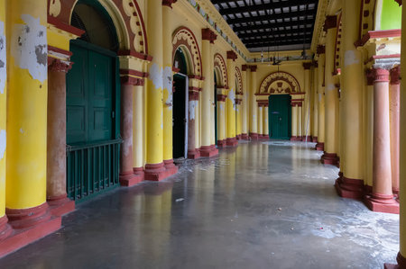 Howrah, West Bengal, India - 26th October 2020 : Decorated colorful pillars of Shib Mandir, temple for worshipping lord Shiva , of Andul Rajbarhi , near Kolkata in Andul. A heritage site of Andul.のeditorial素材
