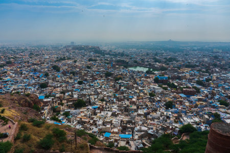 Beautiful top view of Jodhpur city from Mehrangarh fort, Rajasthan, India. Jodhpur is called Blue city since people there painted houses in blue.の写真素材