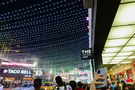 Kolkata, West Bengal, India - 24.12.2023 : Christmas lighting at Park Hotel of Park street....