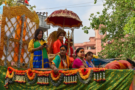 Haridwar, Uttarakhand, India - 15th April 2021 : Hindu transgender devotees going for shahi snaan on...