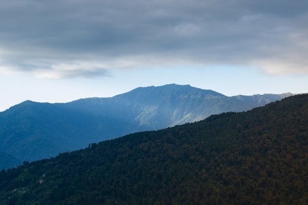 Scenic beauty of layers of mountains, Okhrey, sikkim, India. Okhrey village of one of the remotest...