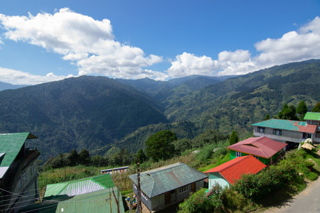 Homestay at Okhrey village, Himalayan mountain range in the background . Okhrey is a remote village...