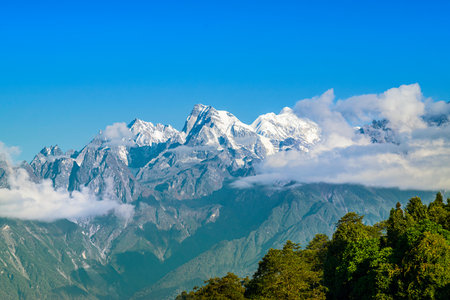 Beautiful view of Himalayan mountains at Ravangla, Sikkim. Himalaya is the great mountain range in...