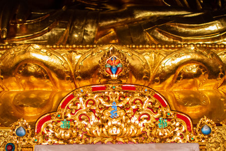 Colourful interior decoration of Buddhist monastery in Ralong, Ralong Monastery, Sikkim, India. Image shot with permission.の写真素材