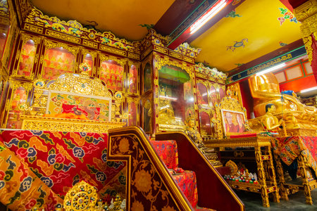 Colourful interior decoration of Buddhist monastery in Ralong, Ralong Monastery, Sikkim, India. Image shot with permission.の写真素材