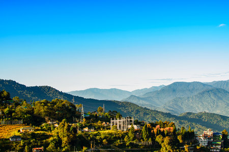 Beautiful view of Himalayan mountains at Ravangla, Sikkim. Himalaya is the great mountain range in...