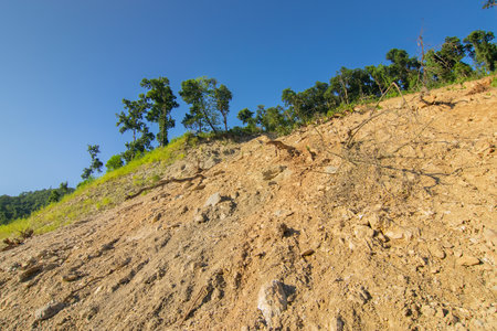 Landslide on the Himalayan mountains, on the way to Sikkim. Sikkim is facing heavy rainfall and...