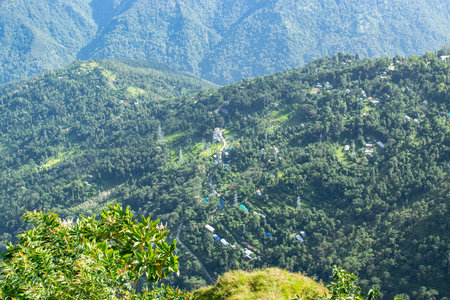 View of Himalayan mountain and forest from Tarey Bhir point, tourist spot, Sikkim, India. 'Bhir'...