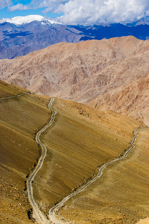 High altitude Motorable road, Leh, Ladakh, India. Chang La , southern pass, is a high mountain pass...