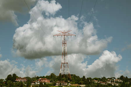 the main electrical artery of the city connects two sides above the sea, general plan.の写真素材