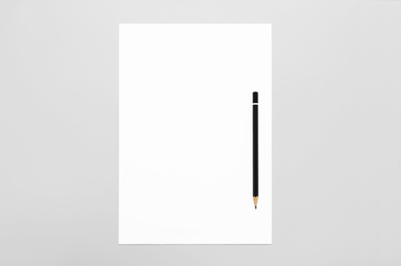 Blank stationery: sheets of paper and pencilの写真素材