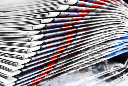 Close-up of Heap of Old Folded Newspapers, Selective Focus