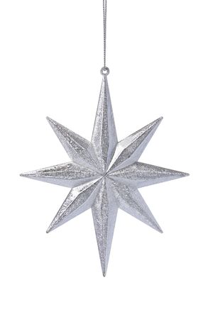 Christmas decoration silver star on white backgroundの写真素材