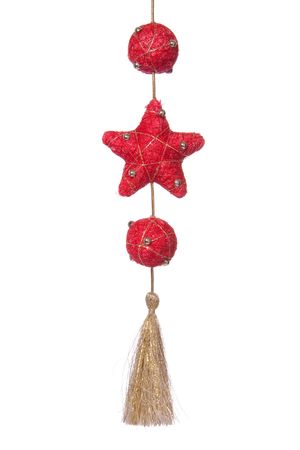 Christmas decoration red garland on whiteの写真素材
