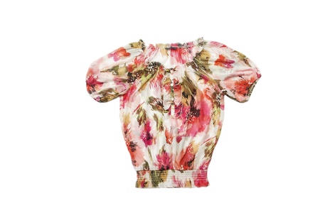 White silk woman blouse with floral design on whiteの写真素材