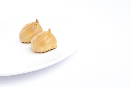 Pair of Cookies on white plateの写真素材
