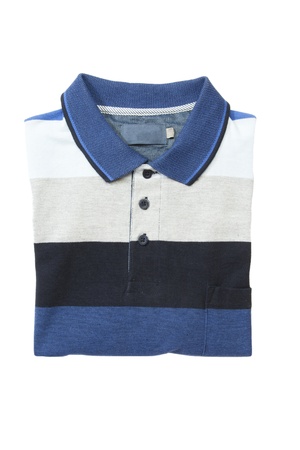 Folded man polo shirt on white isolatedの写真素材
