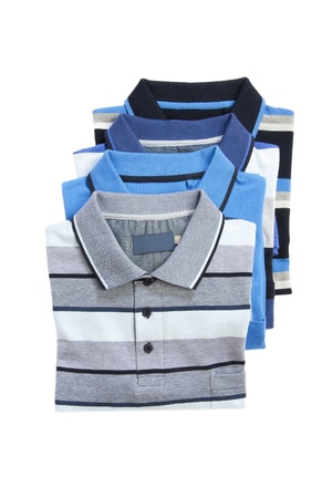 Pile of man polo shirts on whiteの写真素材