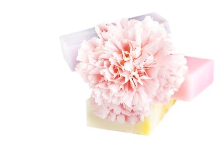 Three soap bars with natural ingredients の写真素材