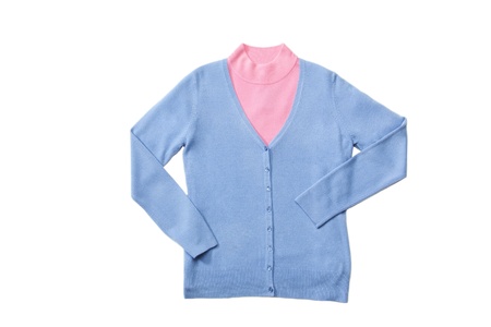 Blue and pink woman knitted blouses set on white isolatedの写真素材