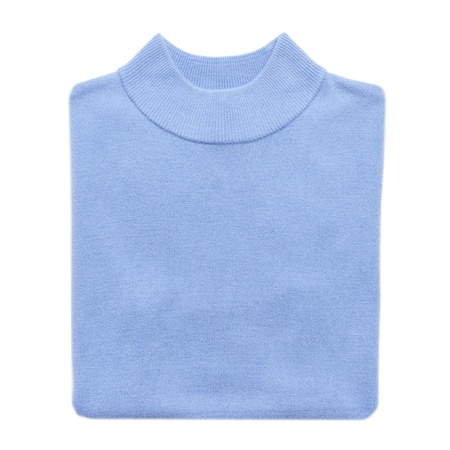 Blue folded woman knitted blouse on whiteの写真素材
