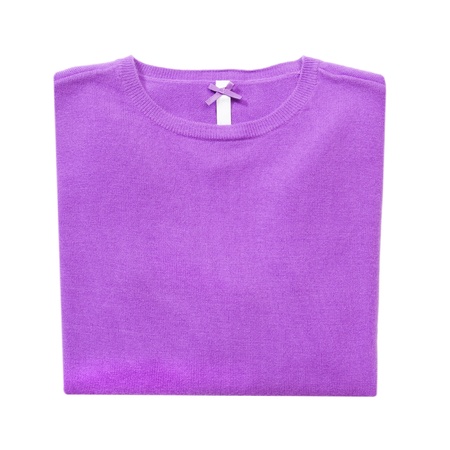 Lilac folded woman knitted blouse on white isolatedの写真素材
