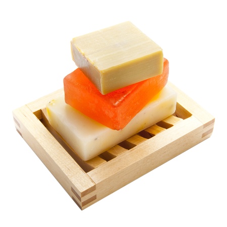 Three soap bars with natural ingredients の写真素材