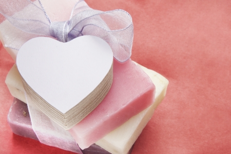 Three soap bars with natural ingredients の写真素材