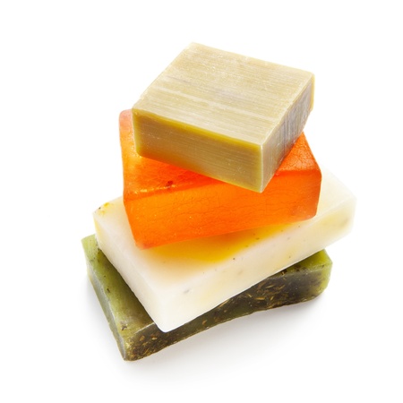 Four soap bars with natural ingredients の写真素材