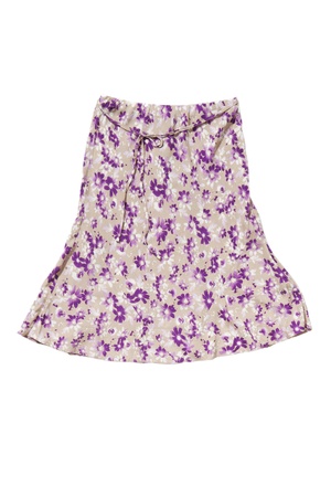 Skirt with flower pattern and belt isolated on white の写真素材