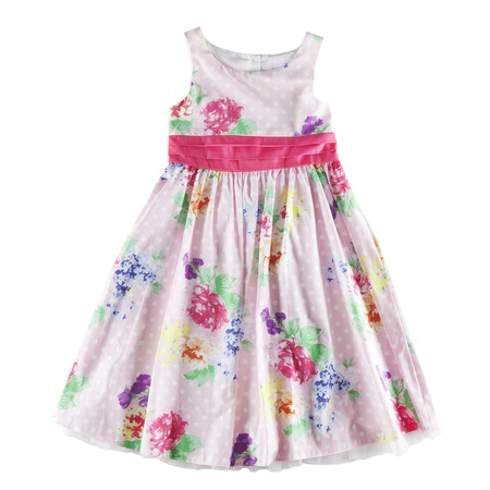 Rose dress with floral design isolated on whiteの写真素材