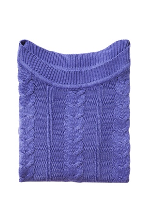 Lilac folded sweater isolated on whiteの写真素材