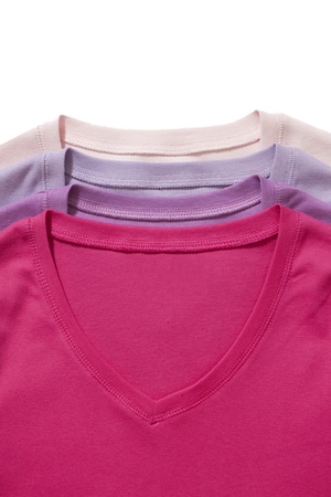 Four t-shirts fragment on whiteの写真素材