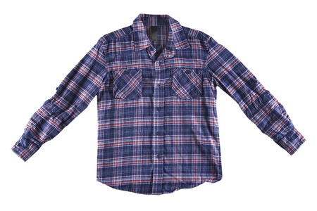 Blue and red shirt isolated on whiteの写真素材