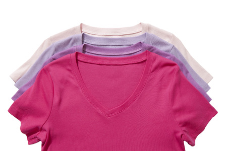 Four t-shirts fragment on whiteの写真素材