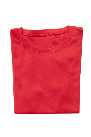 Folded red t-shirt isolated on whiteの写真素材