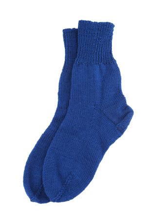 Blue wool socks isolated on whiteの写真素材