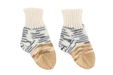 Baby wool socks isolated on whiteの写真素材