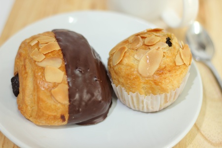 danish and coffee cupの写真素材
