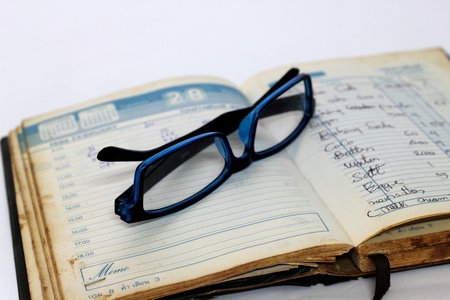  glass and notebookのeditorial素材