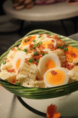 potato and Boiled egg salad Crispy baconの写真素材