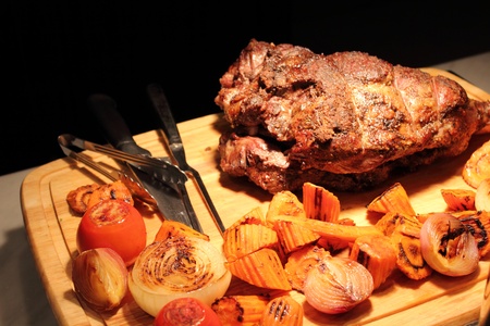  A Roast lamb leg on board carveの写真素材