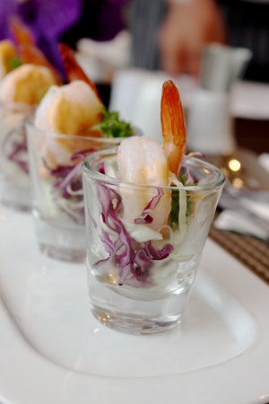 A Shrimp and vegetables in a glassの写真素材