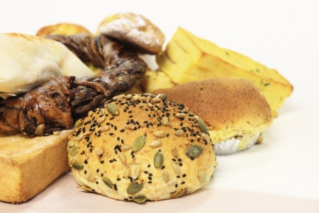 A Various types of bread on a white background