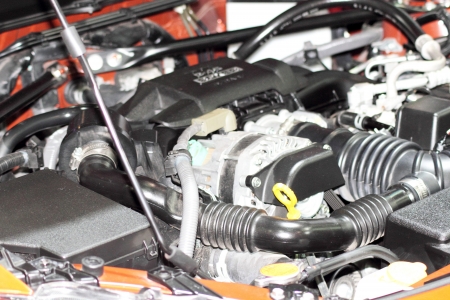 Close-up view of a car engine under 