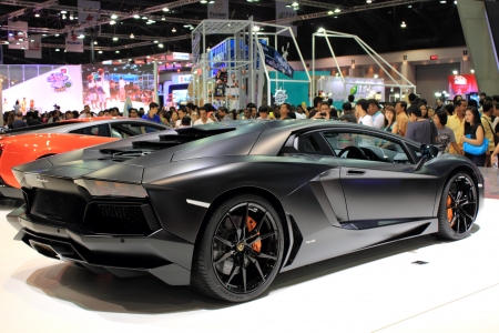 A black sport car on fair standのeditorial素材