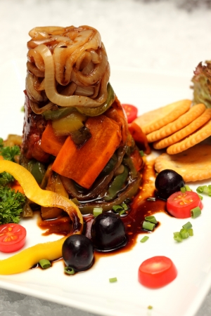 Closeup mixed Salads boiled vegetables and dressingの写真素材