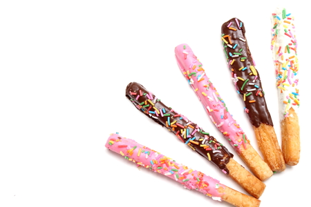 A Chocolate biscuit stick isolated on white backgroundの写真素材