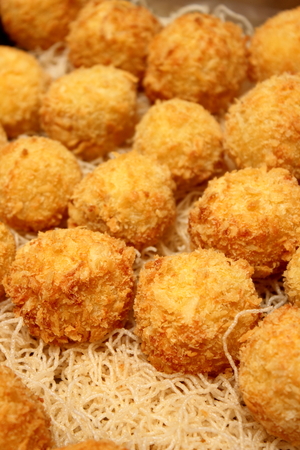fried Mashed Potato Balls coated with bread crumbsの写真素材