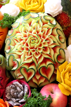 A Closeup the art of watermelon carving fruit.の写真素材